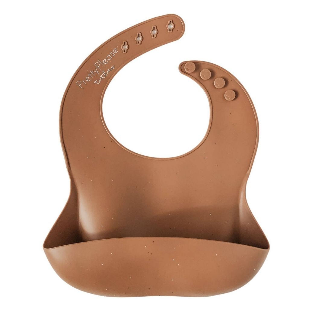 Pretty Please Teethers silicone bib in speckled almond
